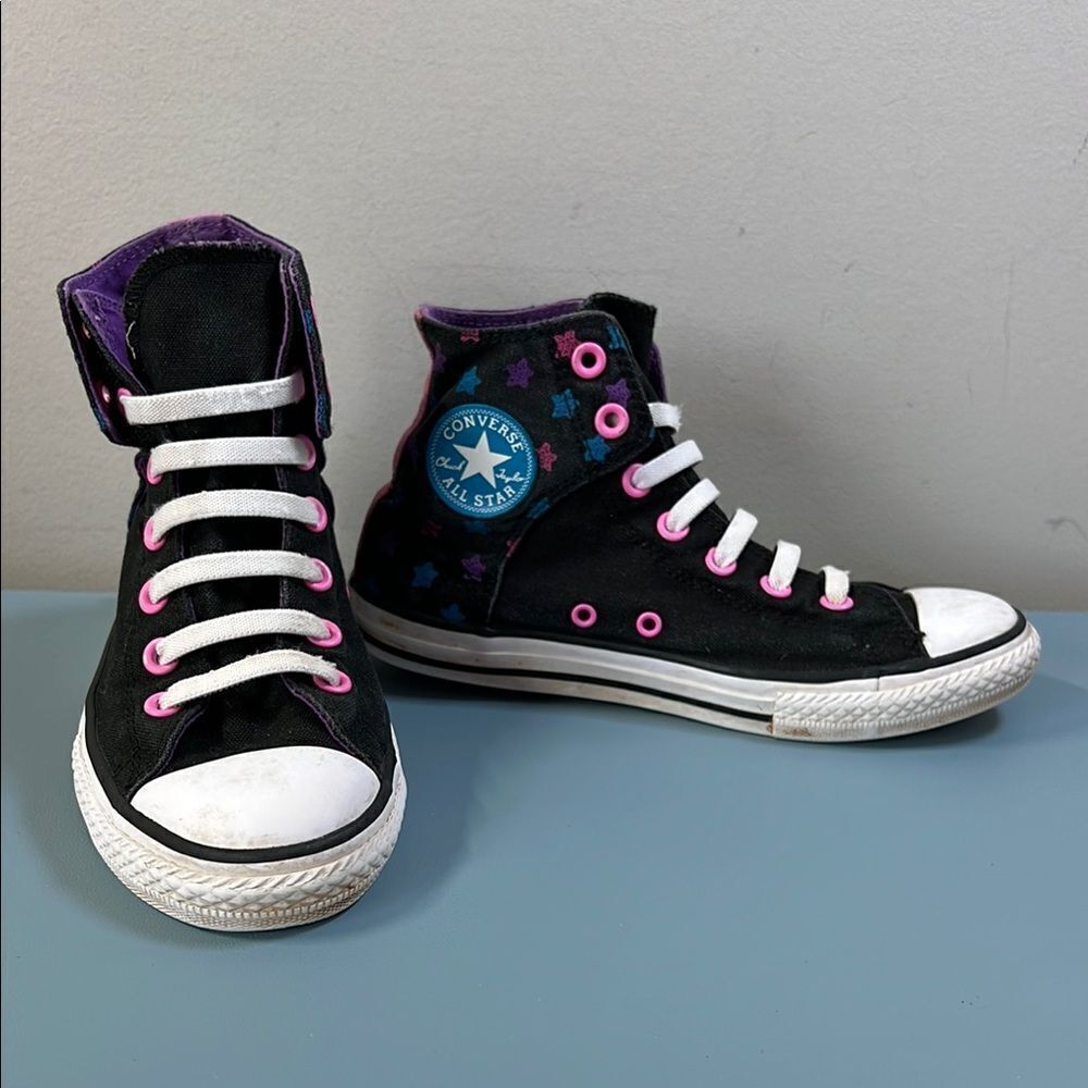 Converse Black and Purple High-Top Sneakers Girls 4 or Womens 5.5